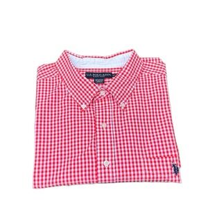 U.S. Polo Assn Men’s 3XL Shirt Button Down Short Sleeve White Red Gingham Casual